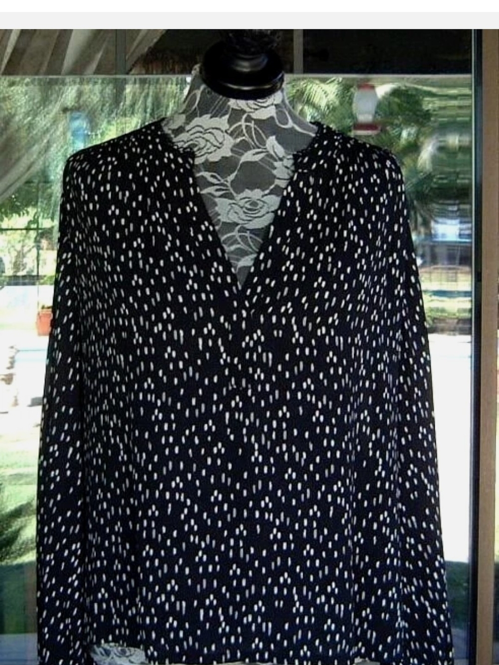Worthington Black and White Dotted V-Neck Blouse